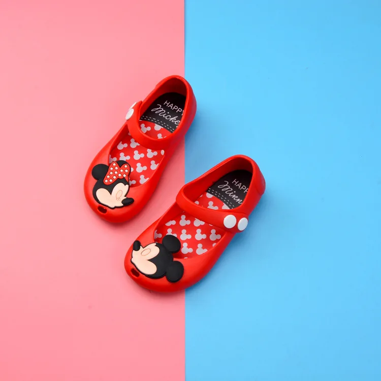 Davidyue девушки сандалии повседневные Лоферы обувь для девочек мини Близнецы мышь и ботинок пляжные сандалии милые детские для девочки Тапочки - Цвет: Арбузно-красный