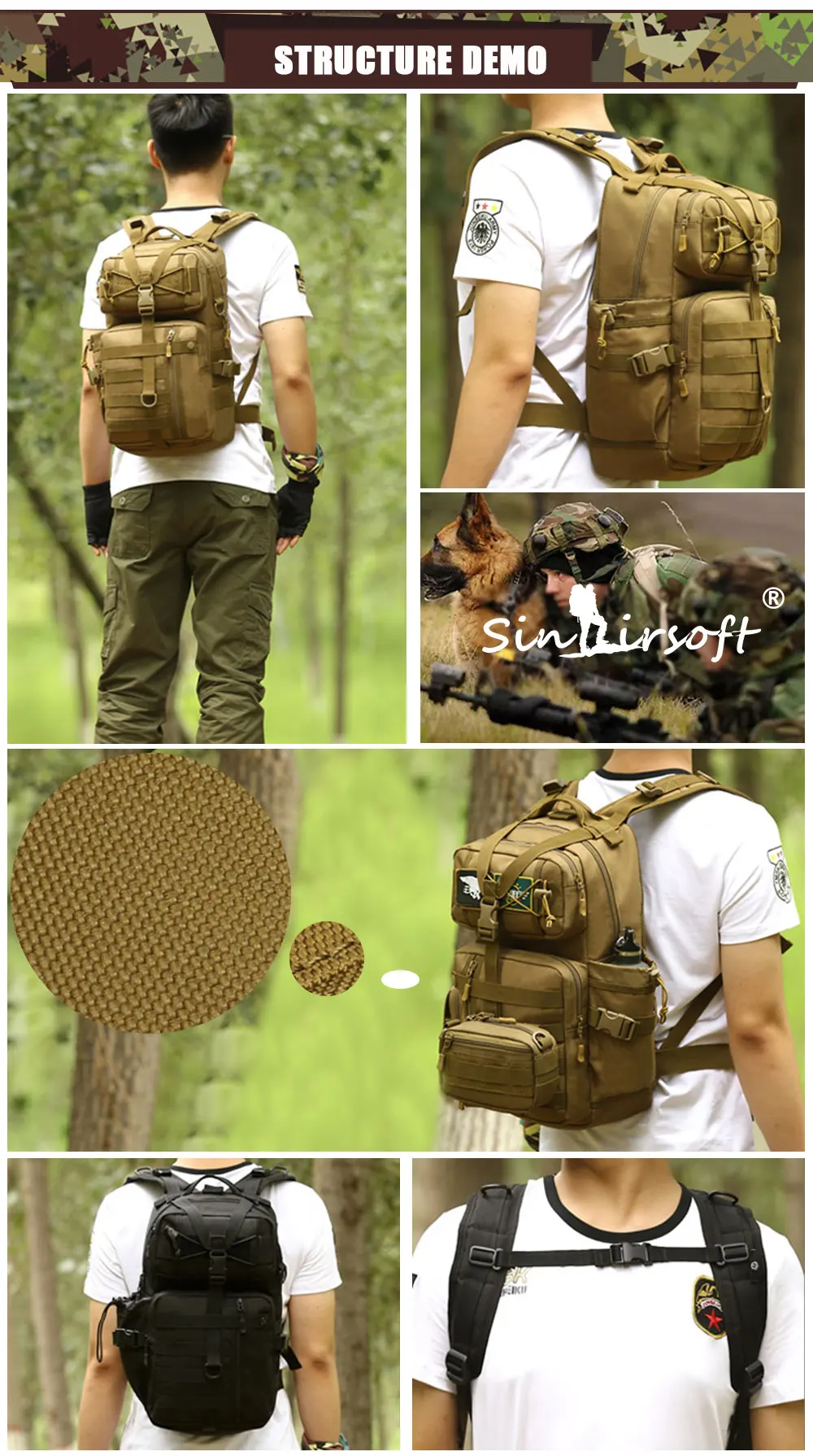 Exército à Prova Esporte ao ar Sinairsoft Tático Mochila Ombro Militar Caça Acampamento Multi-purpose Molle Livre Bagsly0057 900d D900água 9 Cheap Mochilas escal.