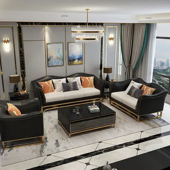 

UK modern nordic black gold sectional genuine leather sofas