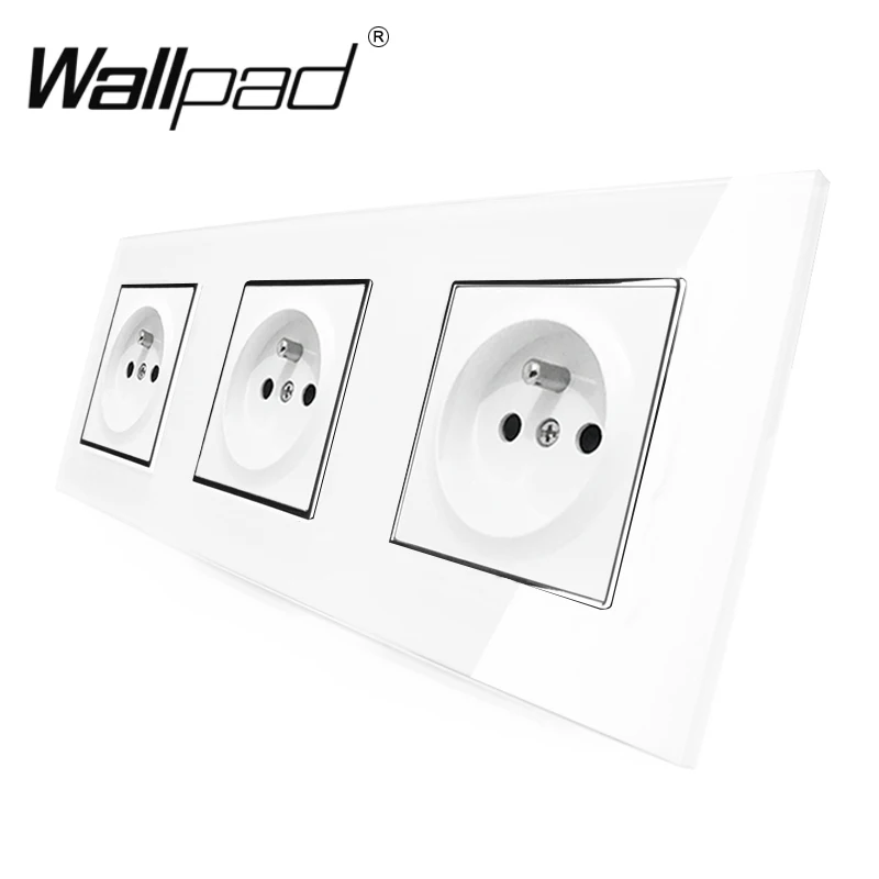 

Best 3 French Socket Wallpad Luxury White Crystal Glass Triple Frame 16A Plug EU French Standard Wall Socket with Claws Mounting