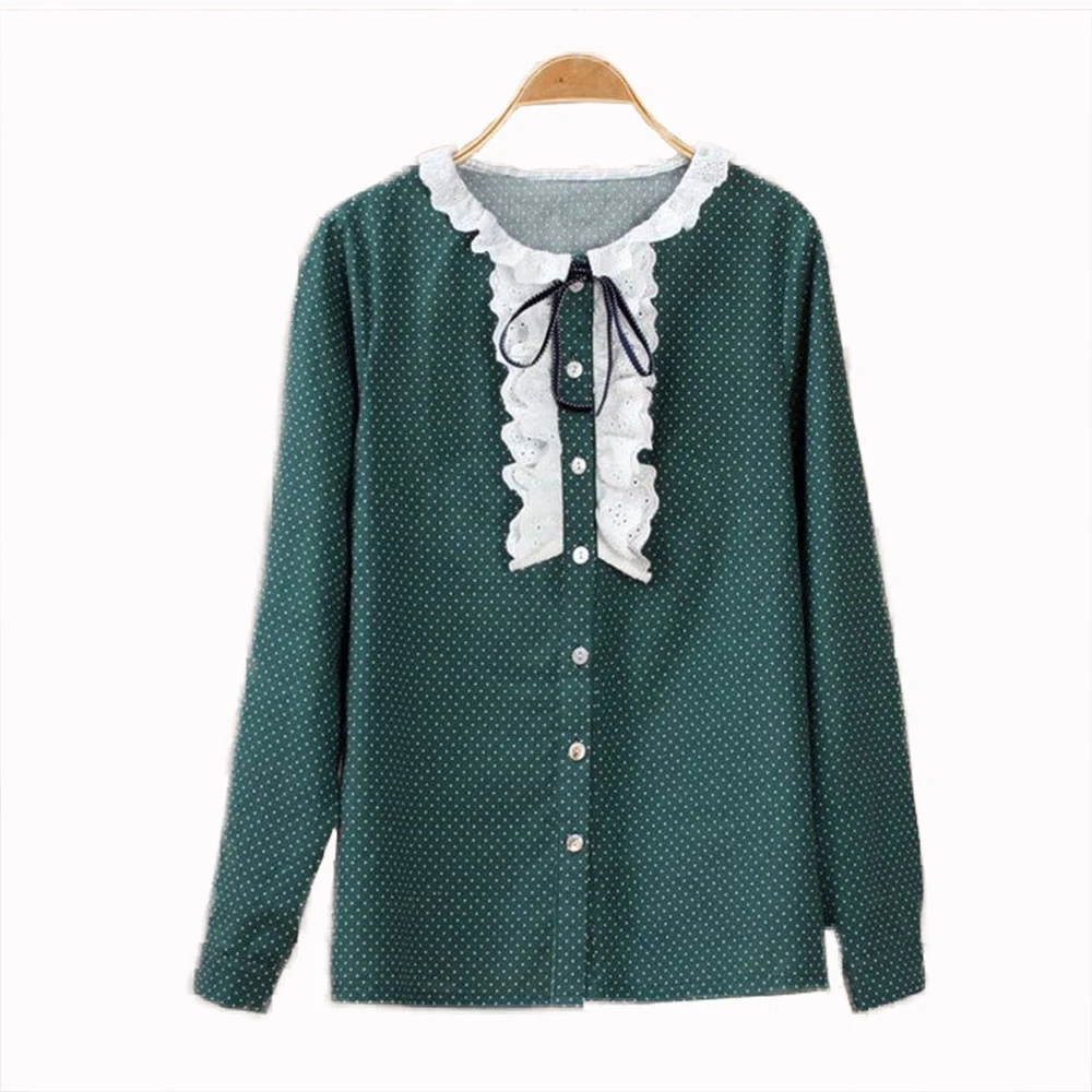 2018 blusas de diseñador Harajuku para mujer, camisa de manga larga, blusas de verdes para mujer, corbata, cuello de encaje, blusa Y03492|Blusas - AliExpress