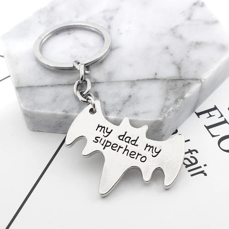 Fashion-My-Dad-My-Superhero-Charm-Pendant-Keychain-Simple-Silver-Bat-Key-Chain-Ring-Father-s (2)