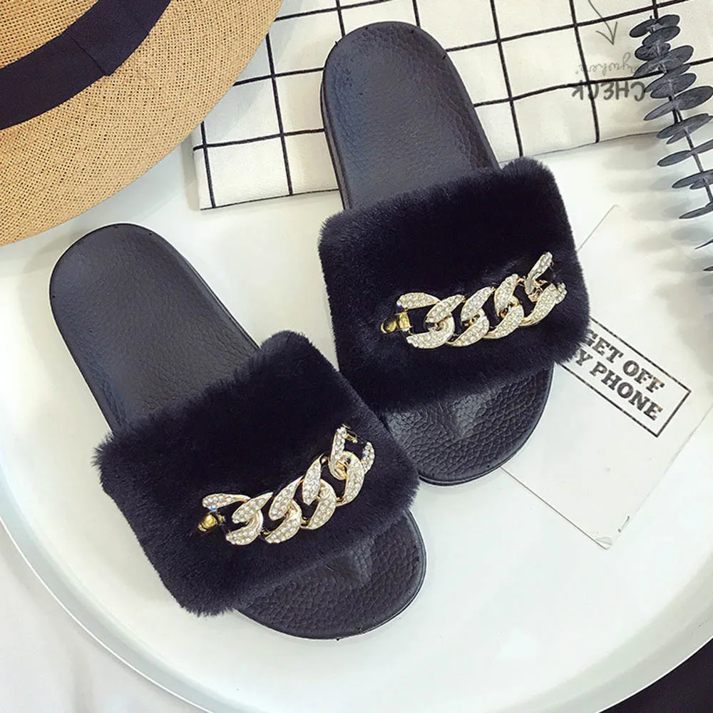 2018 Лидер продаж zapatos mujer женские шлепанцы без застежки пушистые домашние тапочки