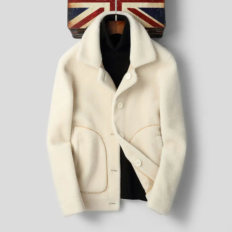 AYUNSUE овечья шерсть пальто зимняя куртка мужская шерстяное пальто замшевая подкладка двухсторонняя одежда куртки F-DH-80810 MY1159 - Цвет: white