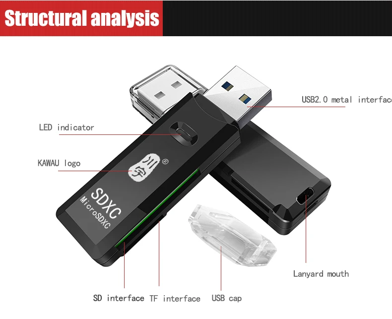 Kawau C296 USB 2,0 sd кард-ридер micro sd usb адаптер TF/SD карты Слоты Поддержка до 128 Гб micro sd ридер