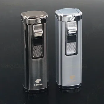 

Europe COHIBA Metal Cylinder Style Gas 3 Torch Jet Flame Cigar Lighter With Punch Cigarette Lighters Gift Box