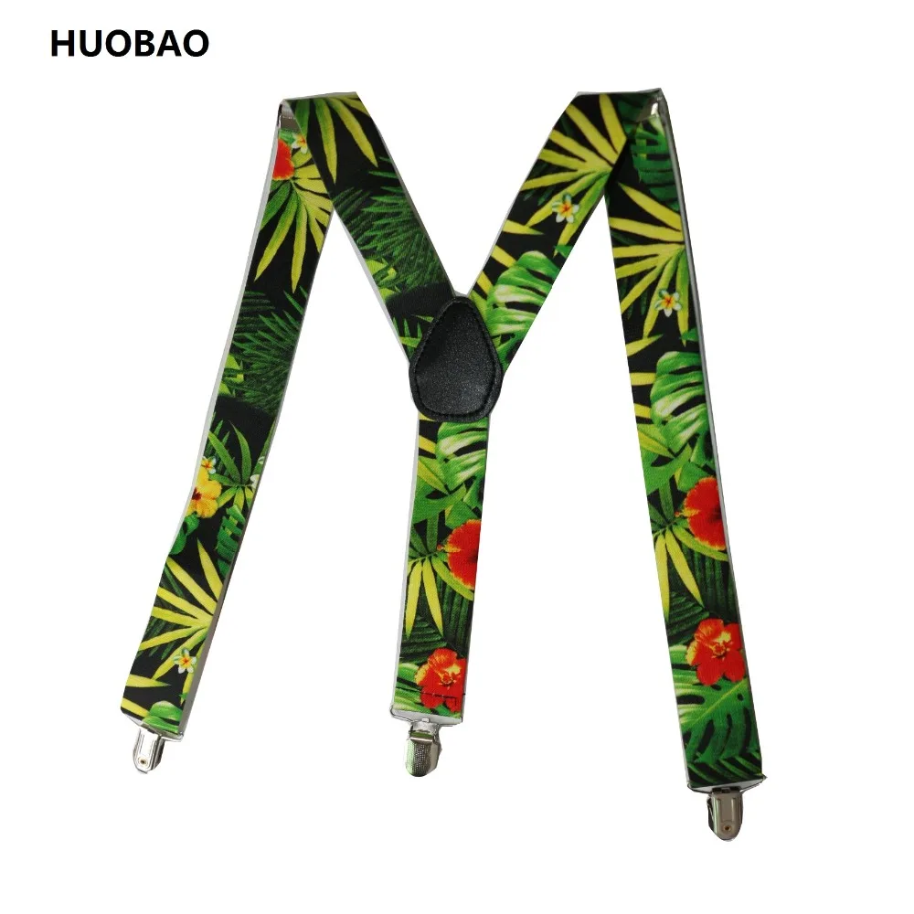 

2017 New Men Adjustable 3.5cm Wide Heavy Duty Y-Back Tropical Leaves And Flowers Suspenders For Mens