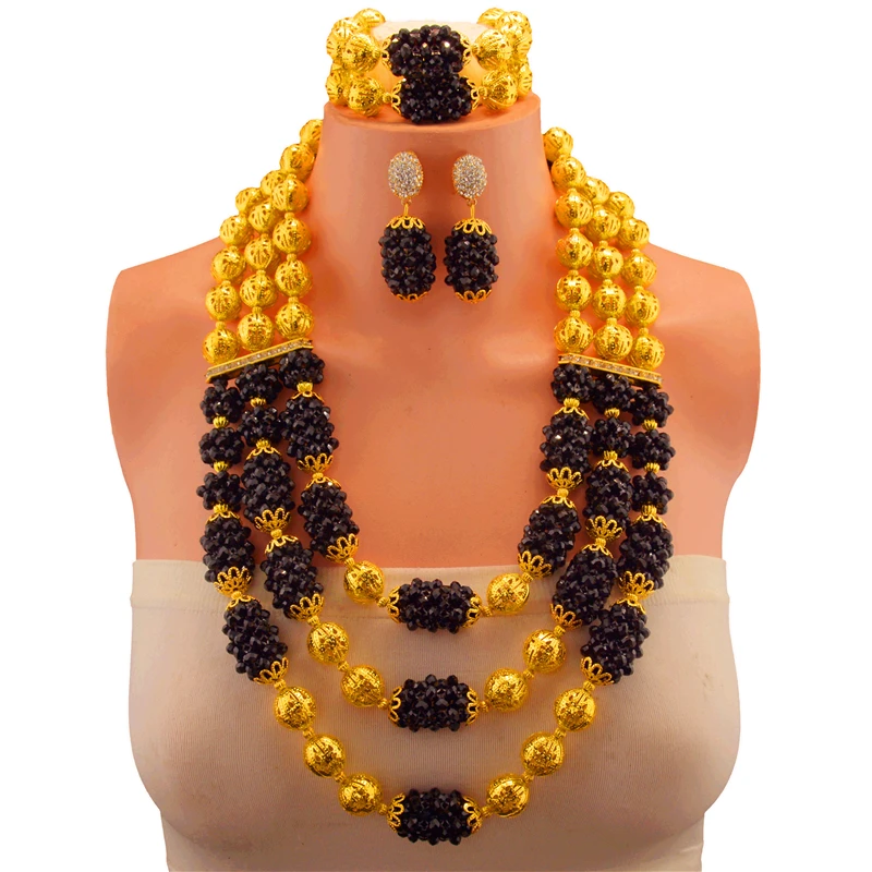 

Bridal Gift Nigerian Wedding White African Beads Jewellry Set Fashion Dubai Gold Jewelry Sets Costume Design Big Necklace
