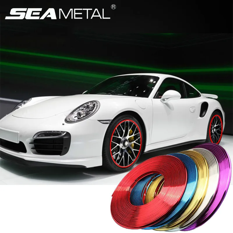 

SEAMETAL Car Wheel Stickers Chrome Wheel Decoration Auto Tire Rims Plated Strips Protection Decorative Car-styling Accessories