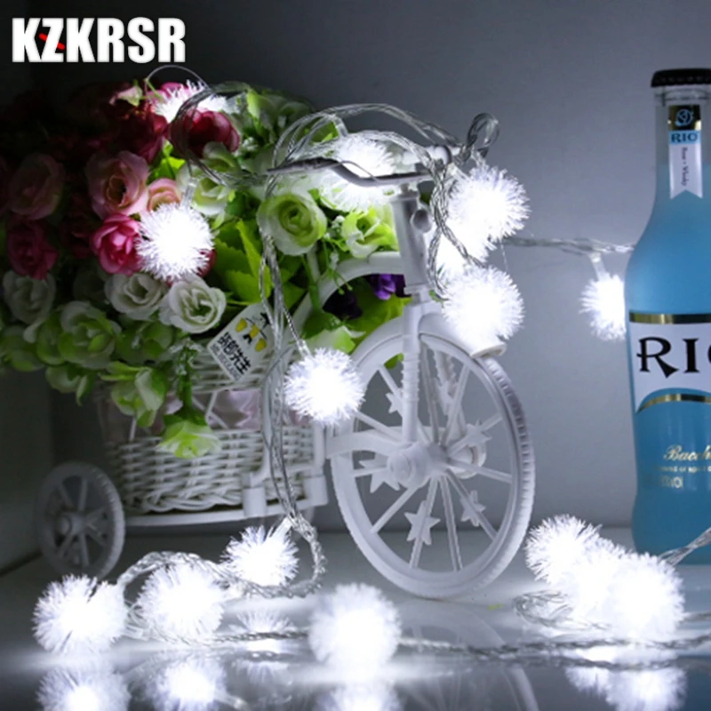 

2M/3M/4M/5M/10M/20M Battery Furry Snow Ball Edelweiss Led Christmas String Light for Garden Home Wedding Party Garland Decor