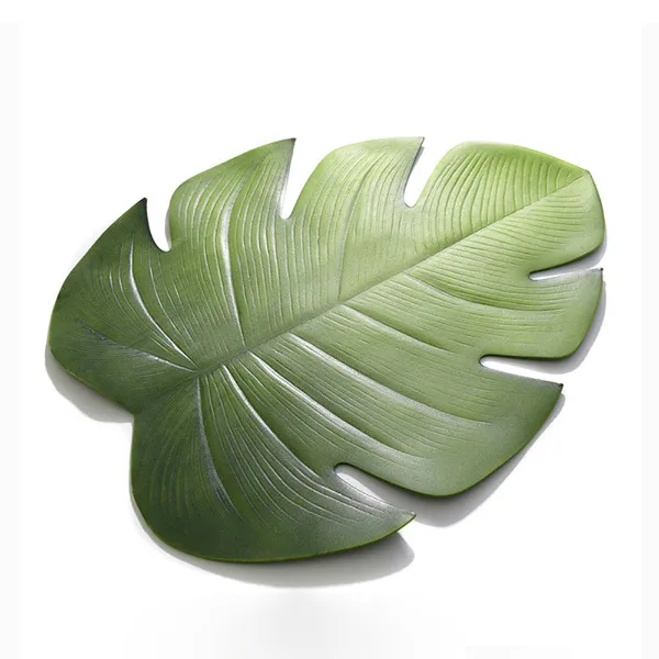 New Brand Fake Palm Leaves Table Placemat Cup Coaster Tea Table Mat Hawaii Wedding Table Decoration Summer Party Insulated Pad - Цвет: Green 48x37cm