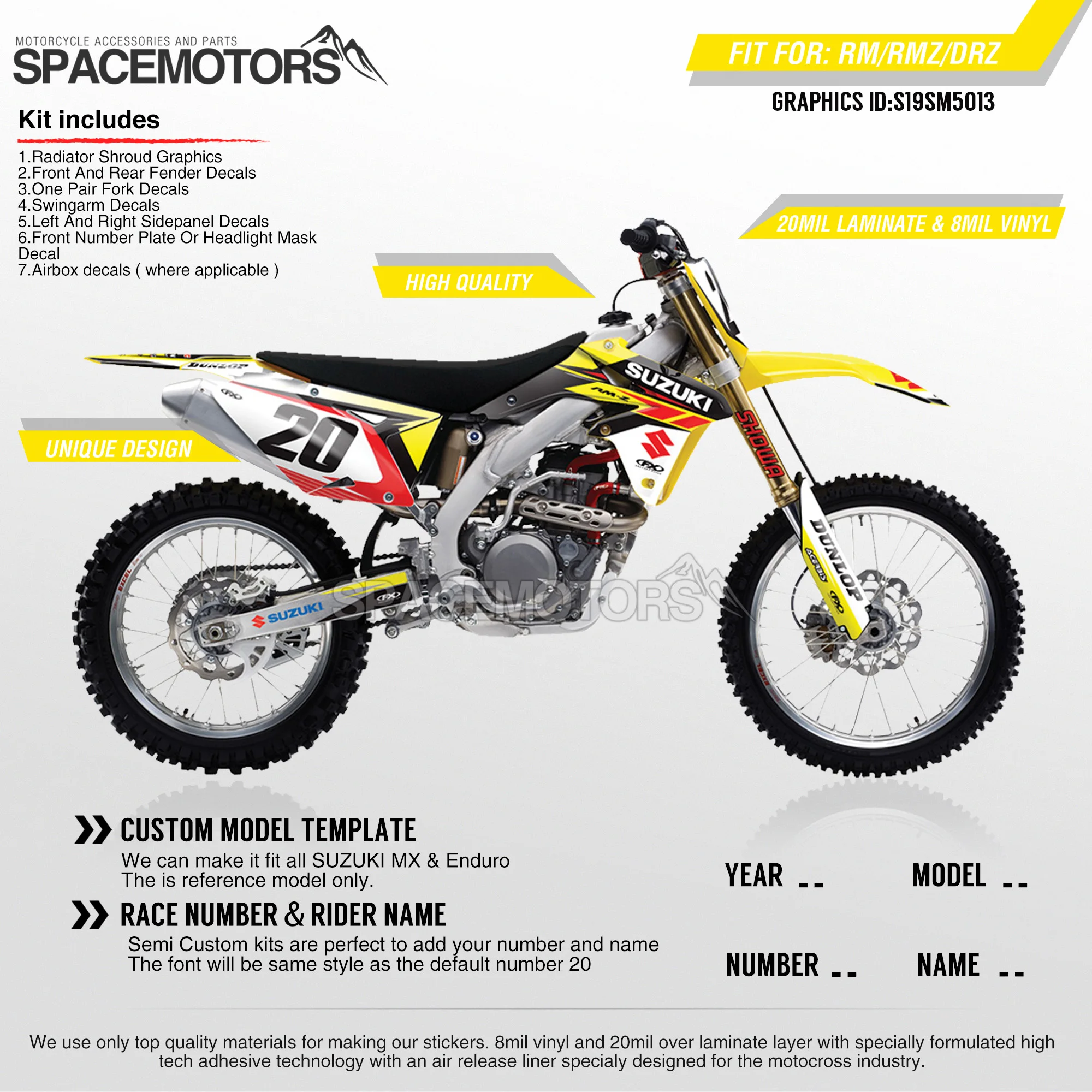 MotoSpace Team Graphics Backgrounds Decals 3M Custom Stickers For SUZUKI RMZ250 04-18 RMZ450 08-17 RM125/250 03-08 013