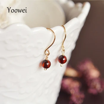 

Yoowei Natural Amber Earrings Gemstone Dangling Earrings Baltic 5mm Amber Beads Genuine Women Mini Jewelry Gift Pendientes ambar