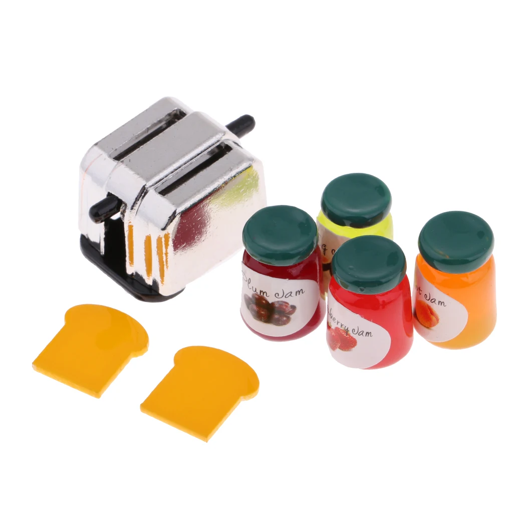 1/12 Dollhouse Miniature Dining Room Supplies Bread Maker, Bread & Fruit Jams Bottles