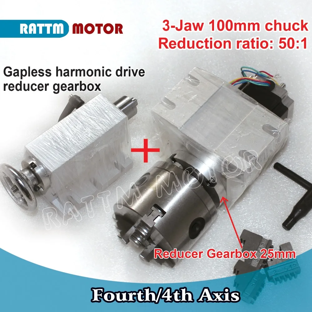 

EU Ship!! 50:1 4th Axis(A aixs,rotary axis)Gapless harmonic reducer Gearbox k11-100mm dividing head&Tailstock CNC Router