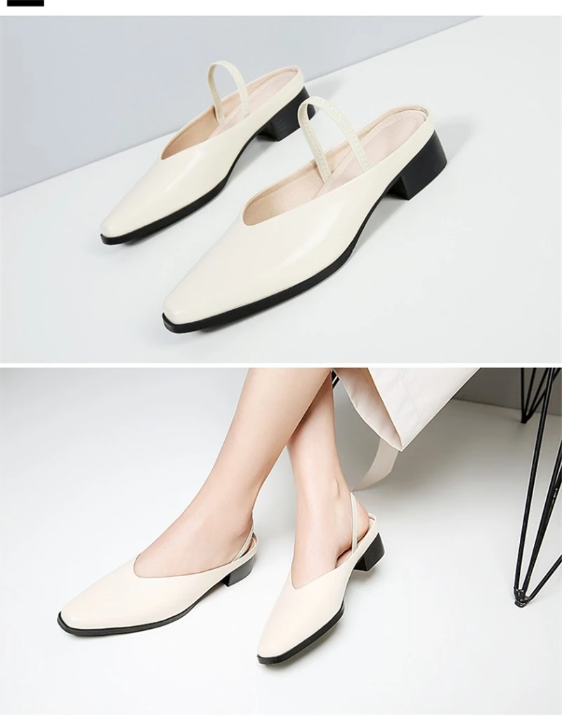 MSSTOR Off White Fashion Шлёпанцы обувь Для женщин квадратный каблук снаружи натуральная кожа Повседневное в сдержанном стиле Летние тапочки туфли-лодочки с квадратным носом