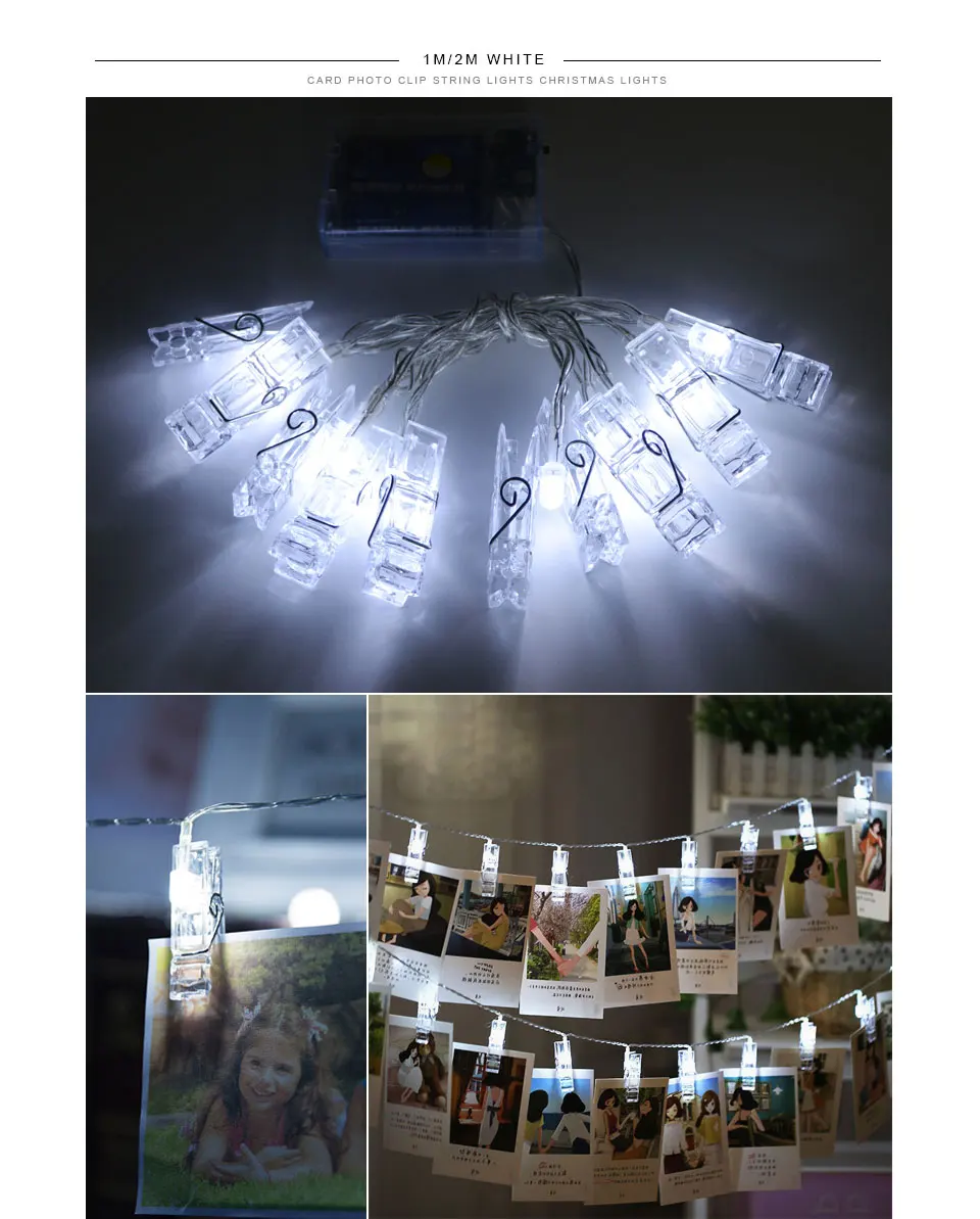 Светодиодный струнный фото зажим для карт, держатель света Фея праздник Рождество вечерние DIY Свадебные украшения Аккумулятор для осветительных приборов мощность гирлянда с лампочками