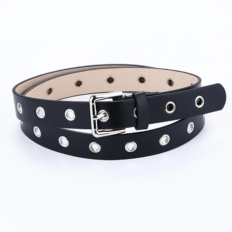 New Women Lady PU Leather Belts Skinny Thin Narrow Pin Buckle Silver Waist Belt Waistband Long Punk Rivet Strap Belts Jeans Gift