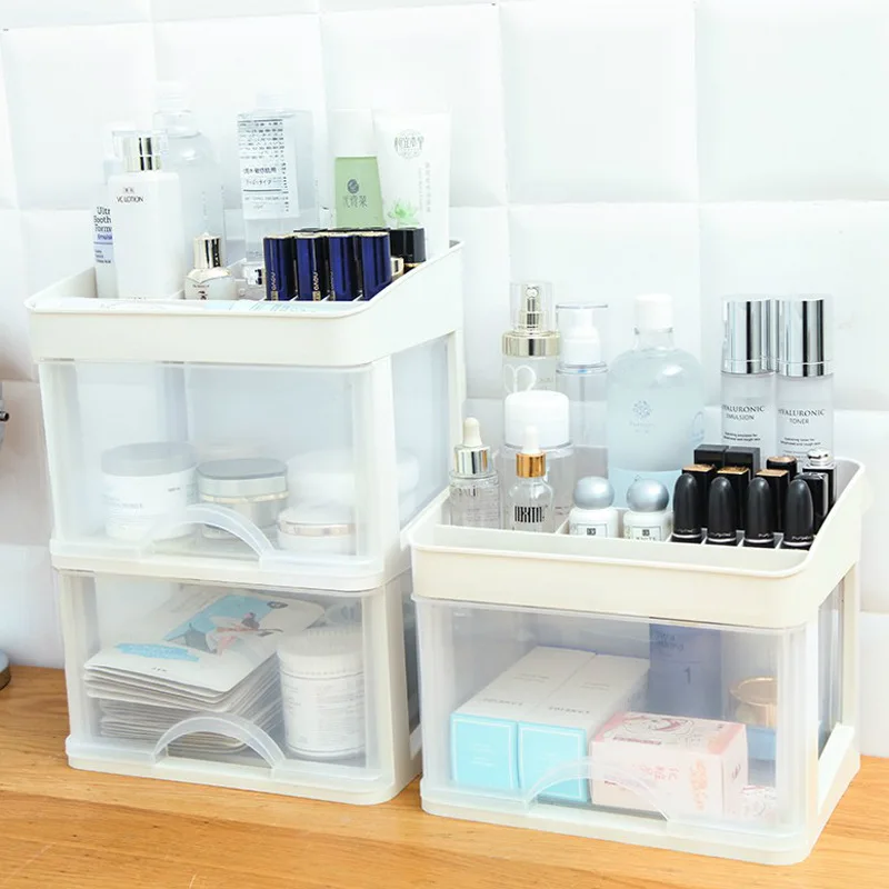

Double Layer Drawer Makeup Organizer Desktop finishing Storage Box Dressing Table Plastic Dust Rack Lipstick Holder
