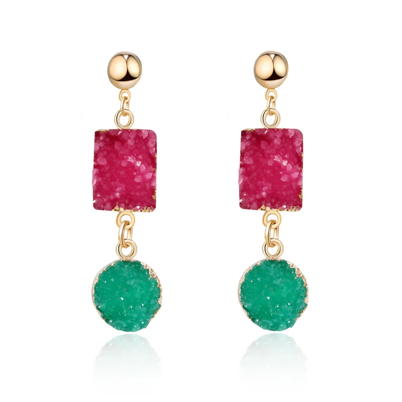 

1Pair Fashion Crystal Rectangle Fake Druzy Earring For Women Drusy Resin Stone Earring Ear Stud Jewelry pendientes mujer moda