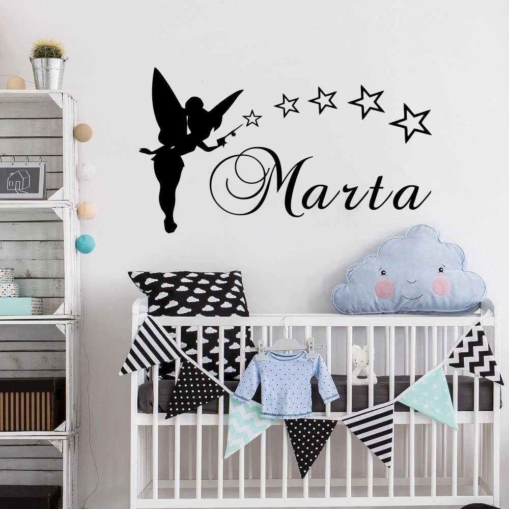 Autocollant Mural Personnalise En Vinyle Avec Le Nom De L Ange Feerique Avec Etoile Pour Chambre De Petite Fille Sticker Decoratif Pour Chambre D Enfants Decalcomanie D Art En Vinyle W 97 Aliexpress