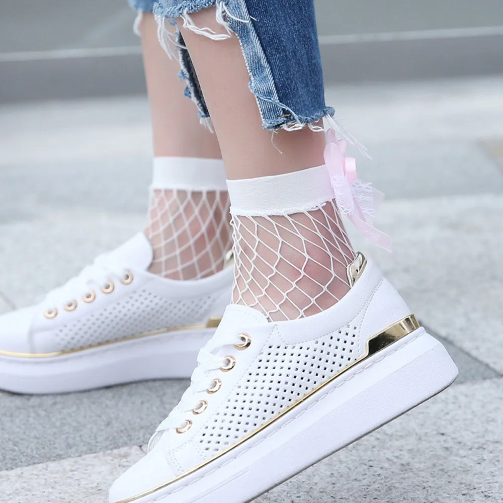 

JAYCOSIN Spring Summer New Listing Sexy Women Ruffle Cute Flower Bowknot Fishnet Ankle High Mesh Lace Fish Short Socks 9030841