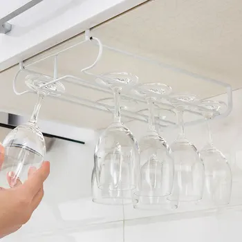 

Single/Double Row Iron Wine Cup Holder Rack Cupboard bGlass Goblet Hanger Stand Kitchen Bar Champagne Wine Display Decor Shelf