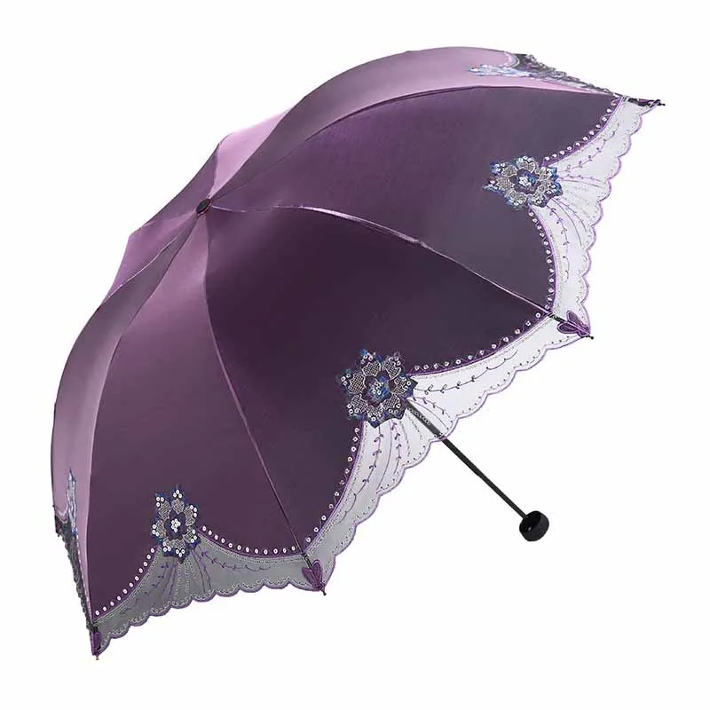 Вышитый анти-УФ оттенок 386E цветок Сердце язык для увеличения черный пластиковый зонтик - Цвет: Фиолетовый