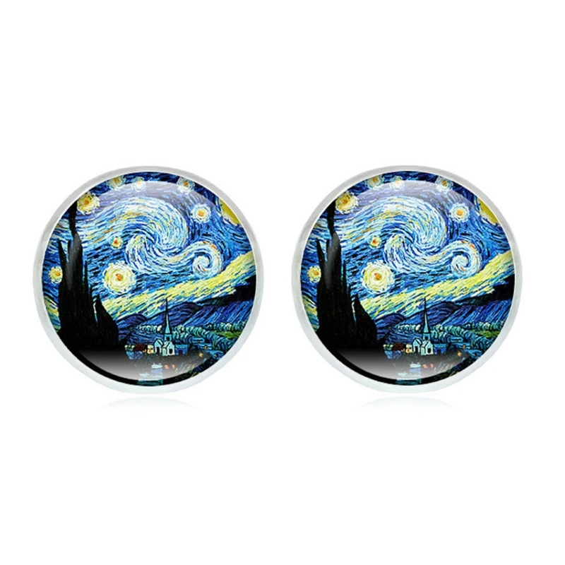 

Van Gogh Painting Stud Earrings The Starry Night Glass Dome Post Fashion Jewelry