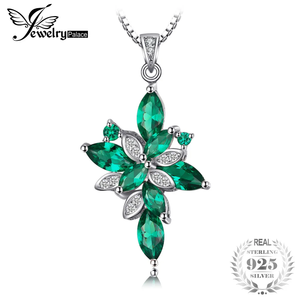 

JewelryPalace Promotion Flower Shape 2.6ct Created Green Emerald 925 Sterling Silver Pendant For Women Trendy Without a Chain