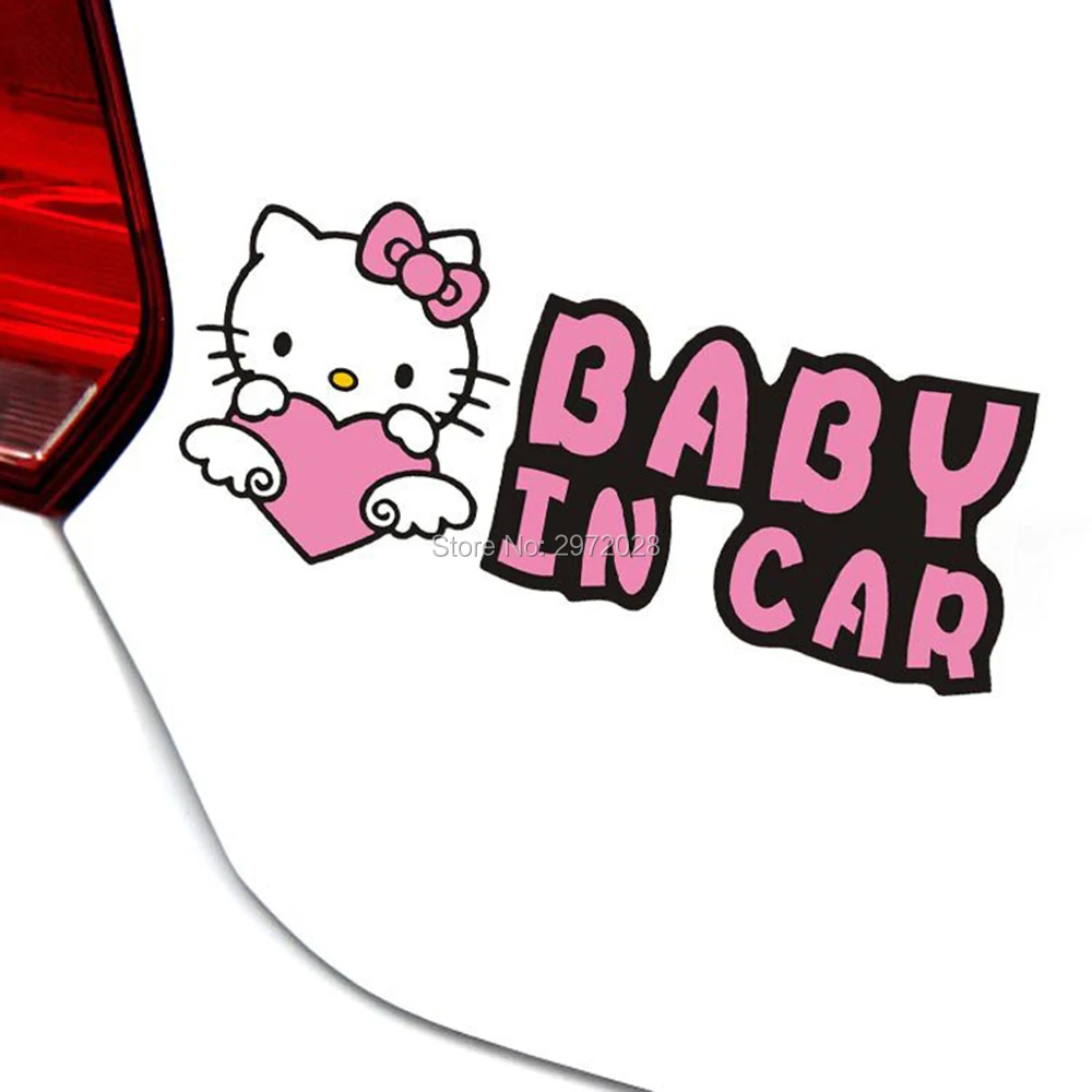 Warning Car Styling Pink Cute Hello Kitty with Lovely Heart Baby in Car