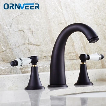 

Luxury 3 Piece Set Faucet Bathroom Mixer Deck Mounted Sink Tap Basin Toilet Faucet Set Black Finish Mixer Tap Faucet