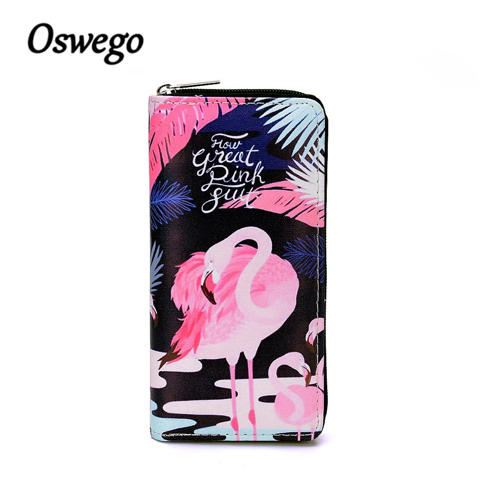Oswego Flamingo Black PU Leather Long Wallets Women Wallet Zipper PU Leather Purse Unicornio Protable Money ID Card Holder Purse цена Oswego Flamingo Black PU Leather Long Wallets Women Wallet Zipper PU Leather Purse Unicornio Protable Money ID Card Holder Purse цены онлайн