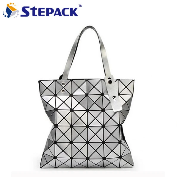 

New Contracted Fashion Creative Scale Straps Variety Folding Shoulder Handbag Meaningful Leather Geometry Lingge Laser Bag