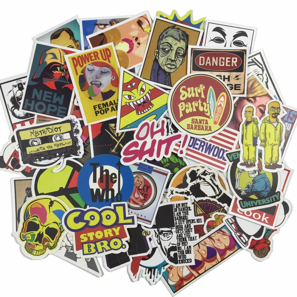 50 pcs Mixed stickers car styling funny car sticker Motorcycle Bike Travel Doodle accessory car cover detector decal car sticker