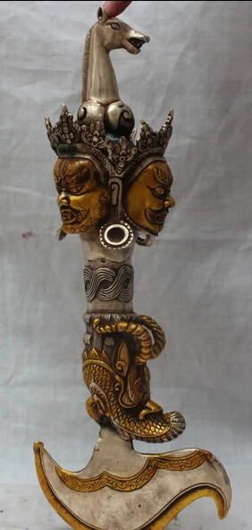 

dr524 12" Tibet Tibetan Silver Buddhist Hayagriva Buddha Statue Phurba Dagger Holder P