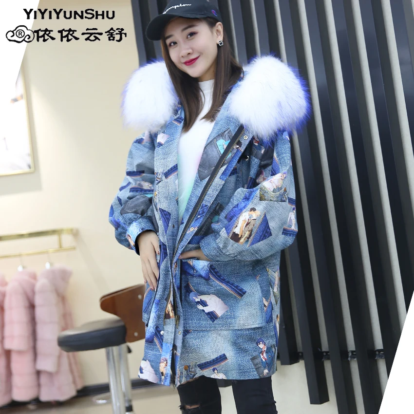 

Thick Warm Park with Natural Mink Fur Lining Women's Winter Coat with A Big Raccoon Fur Hood Loose Real Fur Jackets for Women