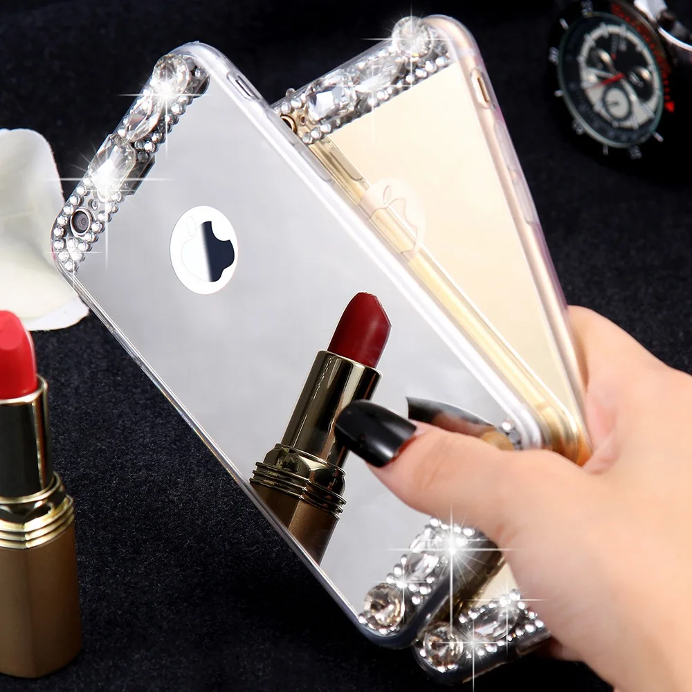 Kisscase 2018 Sexy Bling Сool кристалалми и стразами для iPhone X 7 6 S Plus Алюминий Зеркало задняя