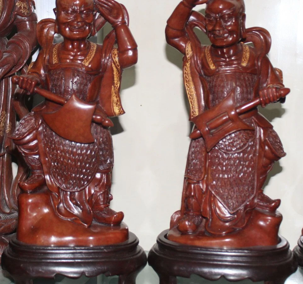 

11" Chinese Shoushan Shou Shan Stone Qianli Eye Shunfeng Ear Hengha God Statue