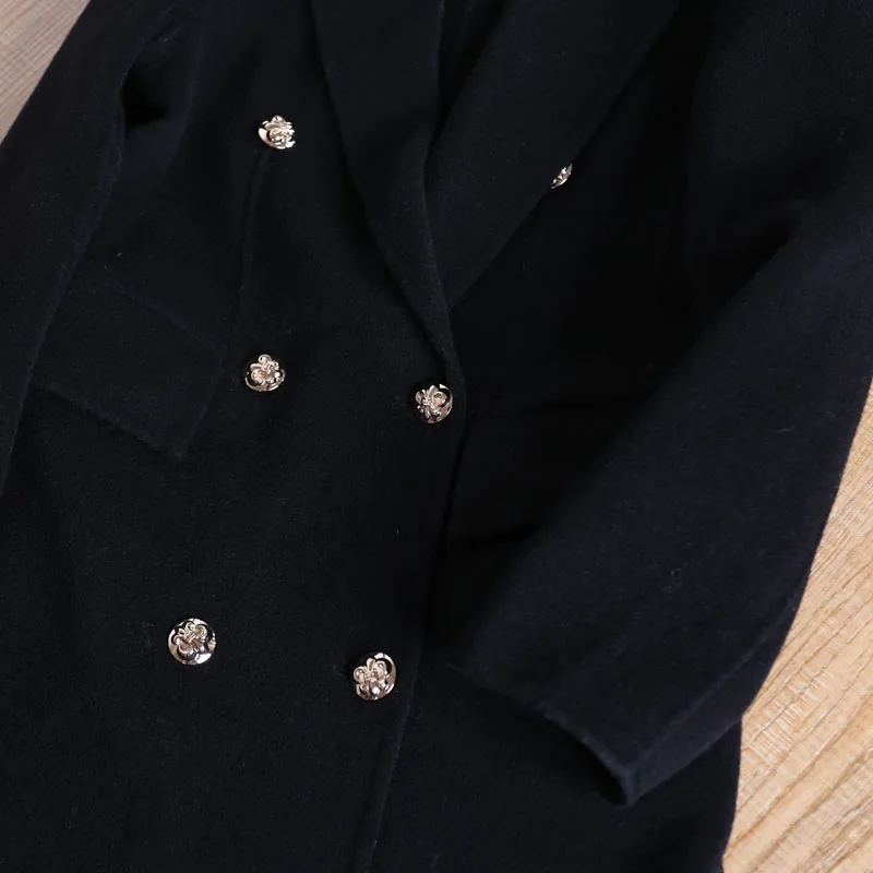 Шерстяное пальто женское зимнее длинное пальто Верхняя одежда Пальто Повседневное двубортное элегантный шерстяной Пальто серое черное пальто