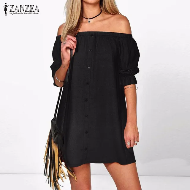 ZANZEA Women Vestidos 2018 Sexy Off Shoulder Mini Party Dress Casual Loose Half Sleeve Strapless Dresses Long Tops Plus Size  1