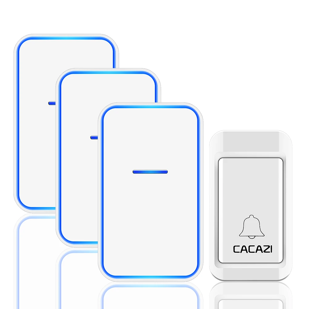 CACAZI без батареи требуется Домашний Беспроводной дверной звонок 1 2 кнопки 1 2 3 приемник США ЕС Великобритания AU разъем водонепроницаемый автономный кольцевой звонок - Цвет: 1 button 3 receiver