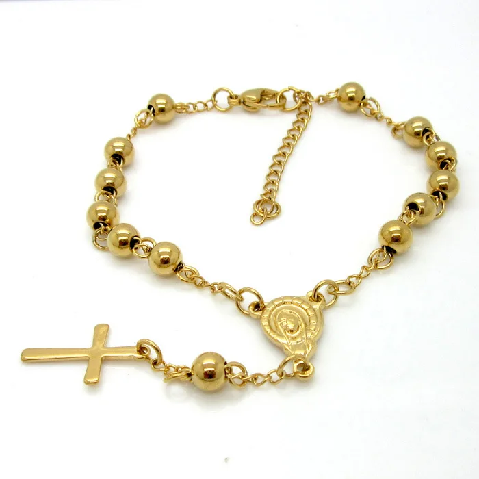 

Fashion Men women Jewlery Silver Gold Jesus cross charms Stainless titanium steel beads bracelet