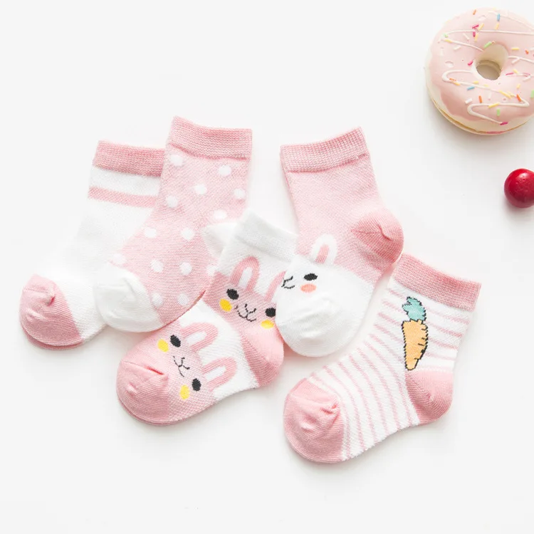 5 пар/лот; Детские Носки с рисунком кролика; дышащие хлопковые детские носки для мальчиков; летние сетчатые носки для маленьких девочек - Цвет: Розовый