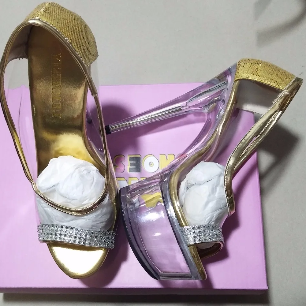 Chaussures Toe De or Pompes Transparent Sexy Été Haute Argent Cristal argent Sandales Femmes Mariage Peep Talons Or wgqx0n7SBn