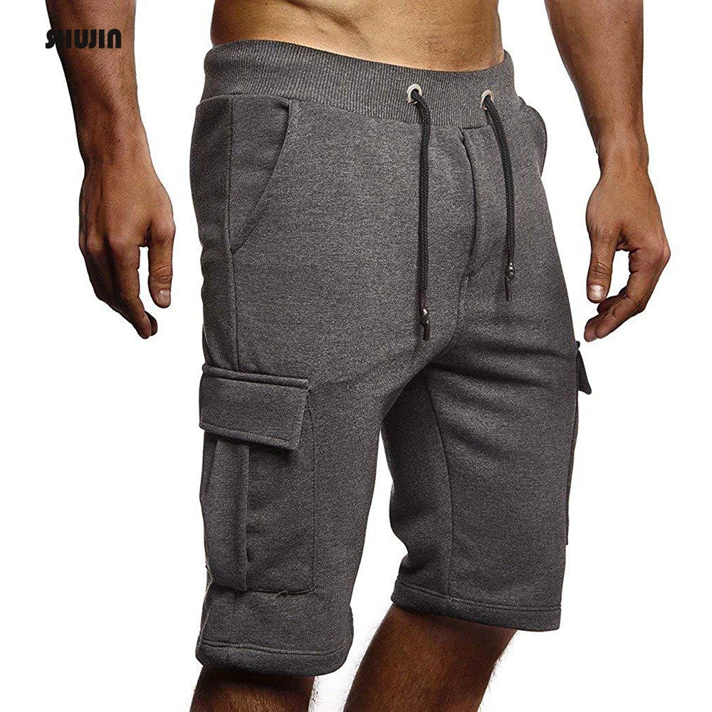 SHUJIN летние мужские повседневные шорты, сплошной цвет, эластичный шнурок на талии, Короткие штаны для бега, бега, тренировок, спорта