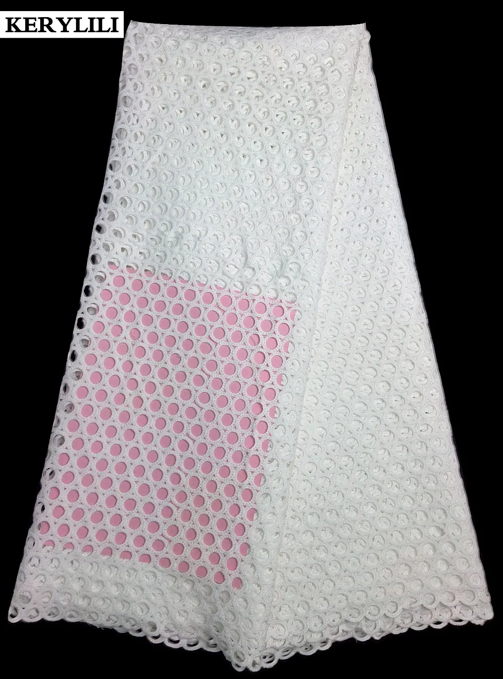 

Off White Cord lace Quality 100%Cotton Guipure African Lace Fabric Wedding Dress With 1.6 Yards Sequins Scarf/Headtie KRL-1067