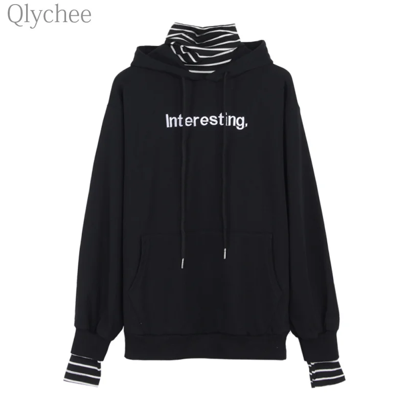 Qlychee Autumn Women Harajuku Fake Two Pieces Pullover