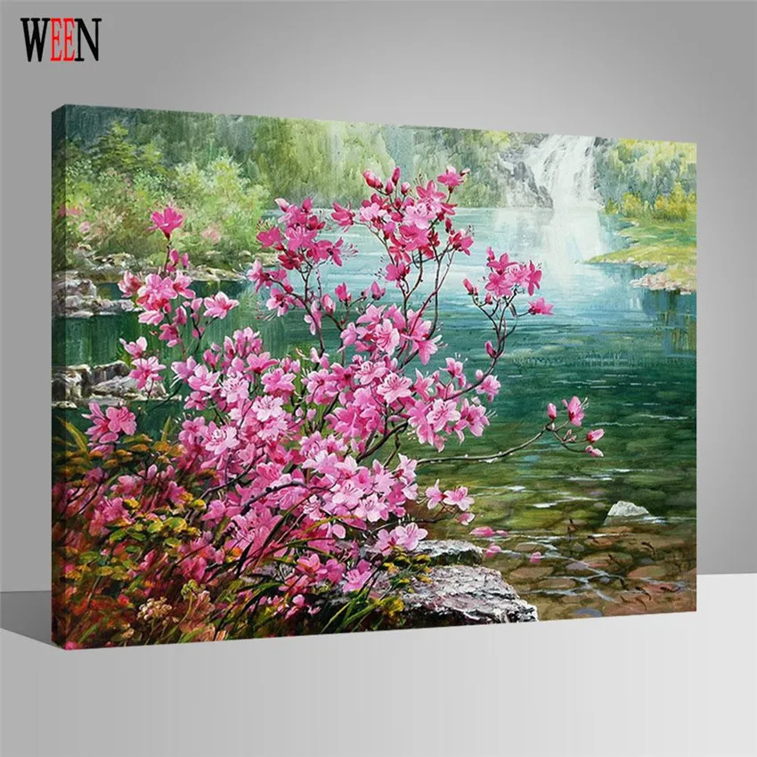 WEEN цветочные картины по номерам наборы акриловые на холсте DIY цифровой водопад Картина маслом настенные картины для гостиной подарок