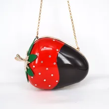 strawberry shape hard cased woman fashion clutch bag evening clutch handbag purses with Chain Personality fruit evening bag SA32